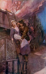 Uomo che salva una donna da un incendio nel XVII secolo